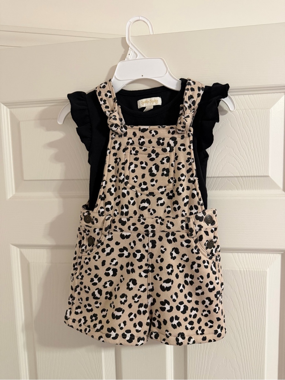 Cynthia Rowley Leopard Print Shortalls with Black Ruffle Tee